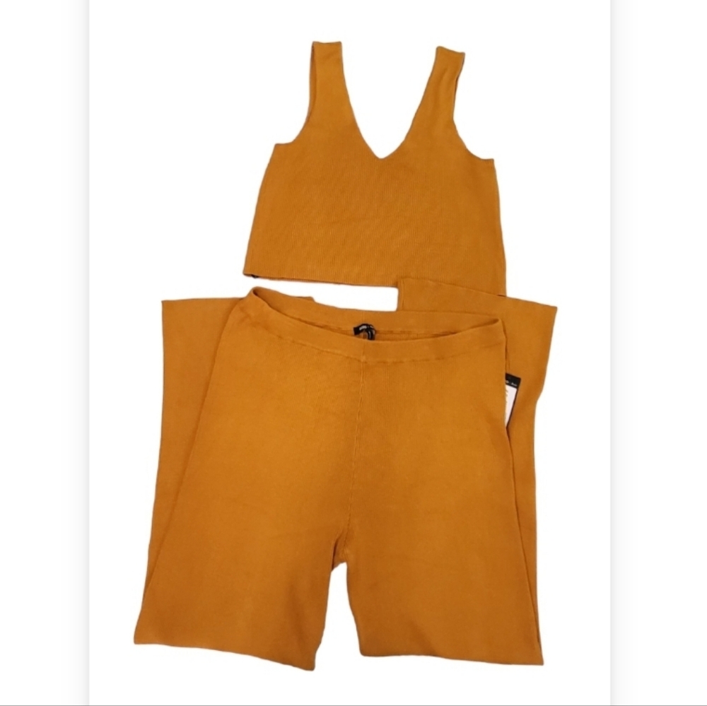 BCBG Crop Top Pant Set Ribbed Pumpkin Spice XXL - Picture 6 of 11